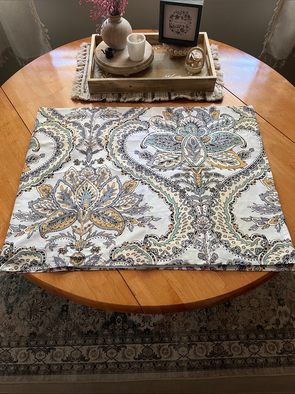 Valance by Drift Away Printed Paisley -Cream, Blue & Gold size 52” x 18”